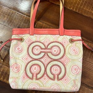 Coach peach and Cream Tote Bag